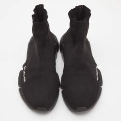 Pre Owned Balenciaga Black Knit Fabric Speed High Top Sneakers Size 40