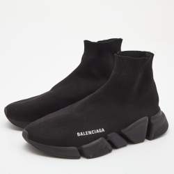 Pre Owned Balenciaga Black Knit Fabric Speed High Top Sneakers Size 40
