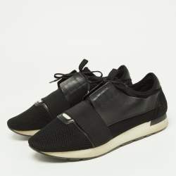 Balenciaga Black Mesh,Suede and Leather Race Runner Sneakers Size 45