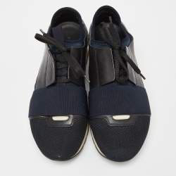 Balenciaga Black/Navy Blue Leather and Mesh Race Runner Sneakers Size 39