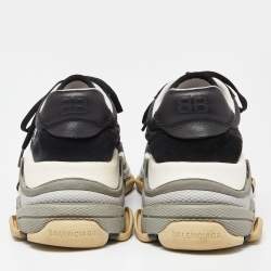 Balenciaga Black/Burgundy Suede and Nylon Triple S Sneakers Size 41
