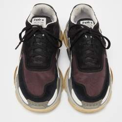 Balenciaga Black/Burgundy Suede and Nylon Triple S Sneakers Size 41