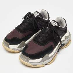 Balenciaga Black/Burgundy Suede and Nylon Triple S Sneakers Size 41
