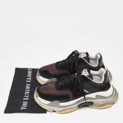 Balenciaga Black/Burgundy Suede and Nylon Triple S Sneakers Size 41