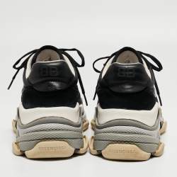 Pre Owned Balenciaga Black/Burgundy Suede and Nylon Triple S Sneakers Size 43