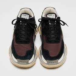 Pre Owned Balenciaga Black/Burgundy Suede and Nylon Triple S Sneakers Size 43