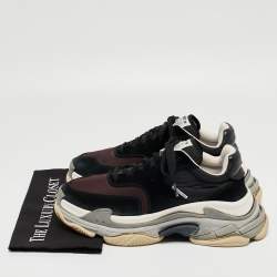 Pre Owned Balenciaga Black/Burgundy Suede and Nylon Triple S Sneakers Size 43