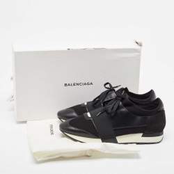 Balenciaga Black Leather, Mesh Race Runner  Sneakers Size 42