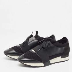 Balenciaga Black Leather, Mesh Race Runner  Sneakers Size 42