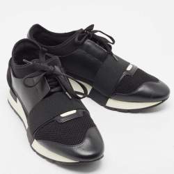 Balenciaga Black Leather, Mesh Race Runner  Sneakers Size 42