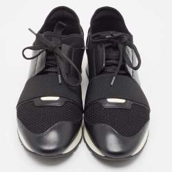 Balenciaga Black Leather, Mesh Race Runner  Sneakers Size 42