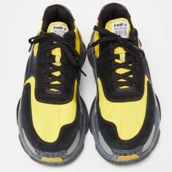 Pre Owned Balenciaga Black/Yellow Suede and Nylon Triple S Sneakers Size 44
