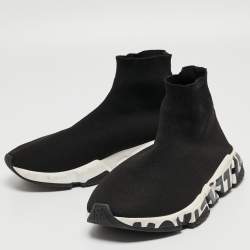 Pre Owned Balenciaga Black Knit Fabric Speed Trainer Sneakers Size 41