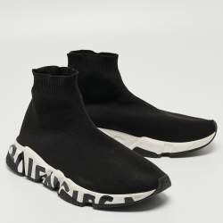 Pre Owned Balenciaga Black Knit Fabric Speed Trainer Sneakers Size 41