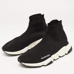 Pre Owned Balenciaga Black Knit Fabric Speed Trainer Sneakers Size 44