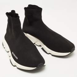 Pre Owned Balenciaga Black Knit Fabric Speed Trainer Sneakers Size 44