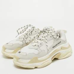 Pre Owned Balenciaga White/Grey Leather and Mesh Triple S Sneakers Size 38