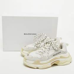 Pre Owned Balenciaga White/Grey Leather and Mesh Triple S Sneakers Size 38