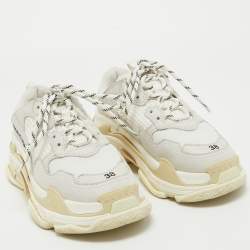 Pre Owned Balenciaga White/Grey Leather and Mesh Triple S Sneakers Size 38