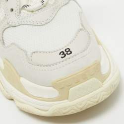 Pre Owned Balenciaga White/Grey Leather and Mesh Triple S Sneakers Size 38