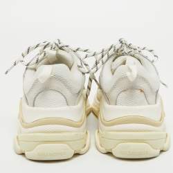 Pre Owned Balenciaga White/Grey Leather and Mesh Triple S Sneakers Size 38