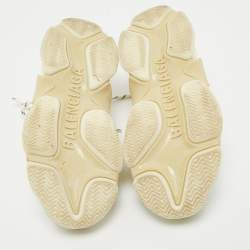 Pre Owned Balenciaga White/Grey Leather and Mesh Triple S Sneakers Size 38