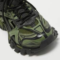 Pre Owned Balenciaga Green Faux Leather and Mesh Track 2 Sneakers Size 42