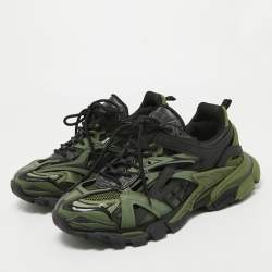 Pre Owned Balenciaga Green Faux Leather and Mesh Track 2 Sneakers Size 42