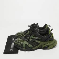 Pre Owned Balenciaga Green Faux Leather and Mesh Track 2 Sneakers Size 42