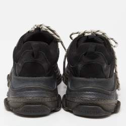 Pre Owned Balenciaga Black Nubuck Leather and Mesh Triple S Low Top Sneakers Size 44
