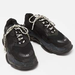 Pre Owned Balenciaga Black Nubuck Leather and Mesh Triple S Low Top Sneakers Size 44