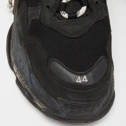 Pre Owned Balenciaga Black Nubuck Leather and Mesh Triple S Low Top Sneakers Size 44