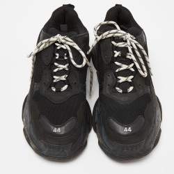 Pre Owned Balenciaga Black Nubuck Leather and Mesh Triple S Low Top Sneakers Size 44