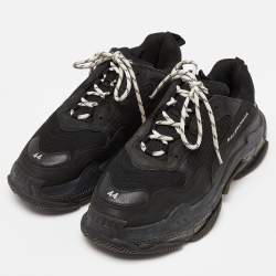 Pre Owned Balenciaga Black Nubuck Leather and Mesh Triple S Low Top Sneakers Size 44