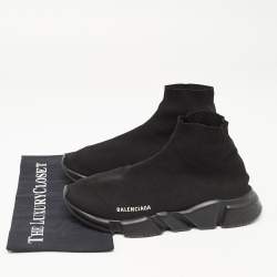 Pre Owned Balenciaga Black Knit Fabric Speed Trainer High Top Sneakers Size 43