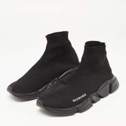 Pre Owned Balenciaga Black Knit Fabric Speed Trainer High Top Sneakers Size 43