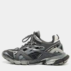 Pre Owned Balenciaga Grey/Black Leather and Rubber Track 2 Sneakers Size 43