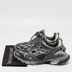 Pre Owned Balenciaga Grey/Black Leather and Rubber Track 2 Sneakers Size 43