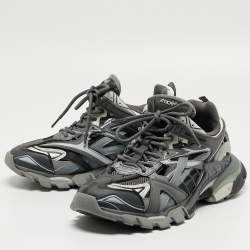 Pre Owned Balenciaga Grey/Black Leather and Rubber Track 2 Sneakers Size 43