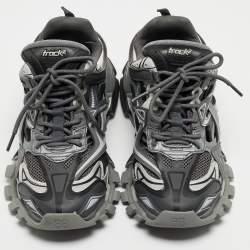 Pre Owned Balenciaga Grey/Black Leather and Rubber Track 2 Sneakers Size 43
