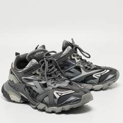Pre Owned Balenciaga Grey/Black Leather and Rubber Track 2 Sneakers Size 43