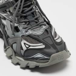 Pre Owned Balenciaga Grey/Black Leather and Rubber Track 2 Sneakers Size 43