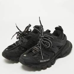 Balenciaga Black Faux Leather and Mesh Track Sneakers Size 36