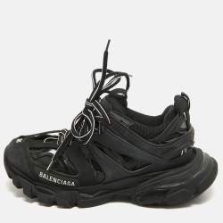 Balenciaga Black Faux Leather and Mesh Track Sneakers Size 36