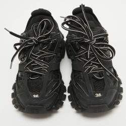 Balenciaga Black Faux Leather and Mesh Track Sneakers Size 36
