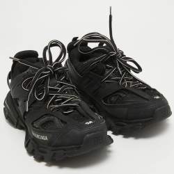 Balenciaga Black Faux Leather and Mesh Track Sneakers Size 36