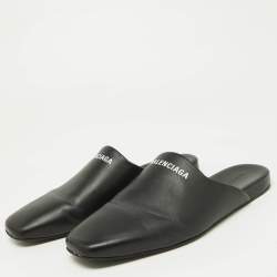 Pre Owned Balenciaga Black Leather Flat Mules Size 41