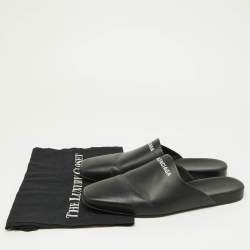 Pre Owned Balenciaga Black Leather Flat Mules Size 41