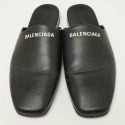 Pre Owned Balenciaga Black Leather Flat Mules Size 41
