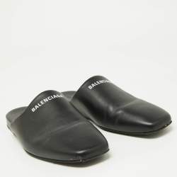 Pre Owned Balenciaga Black Leather Flat Mules Size 41
